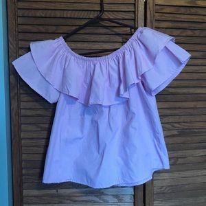 Light pink and white stripe ruffle blouse